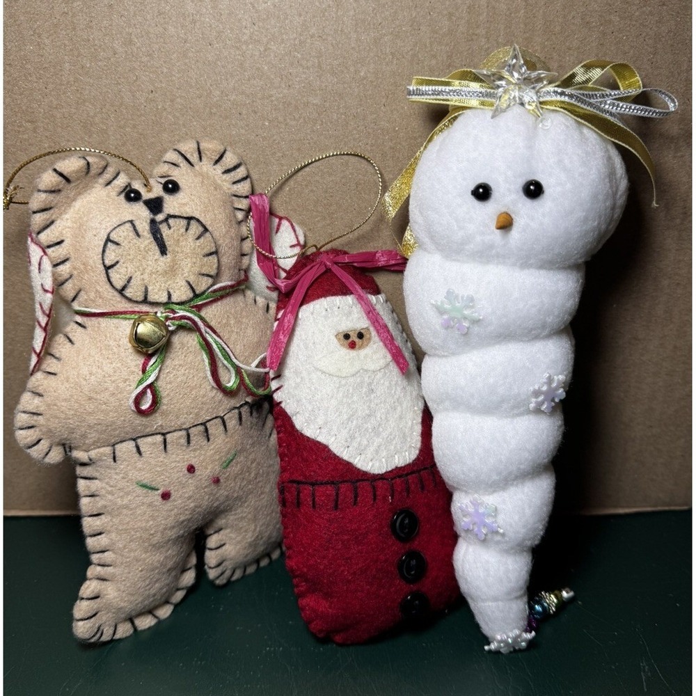 Vintage Handmade Felt Christmas Ornaments  Santa AngelBear Snowman